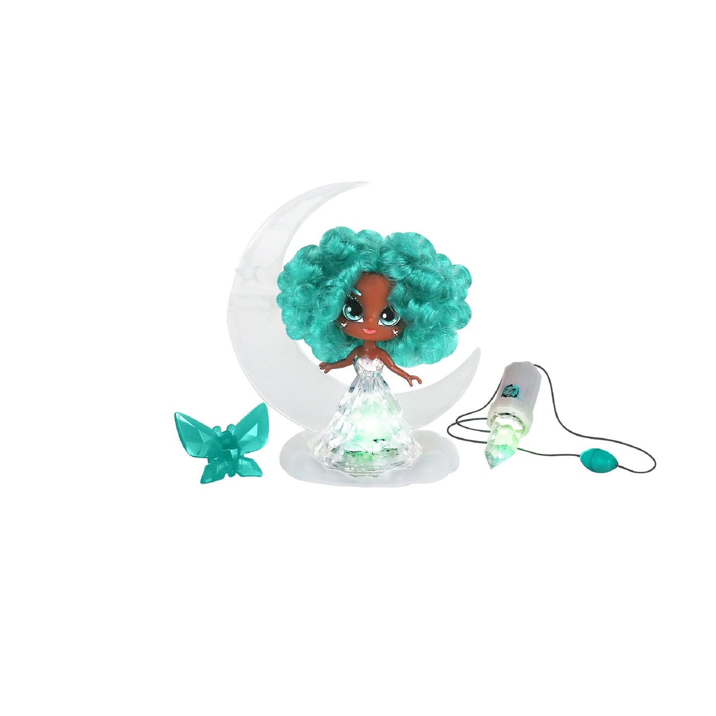 Crystalina Dolls - Turquoise Girls Collectible Toys with Color Changing LED Dress and Amulet Necklace
