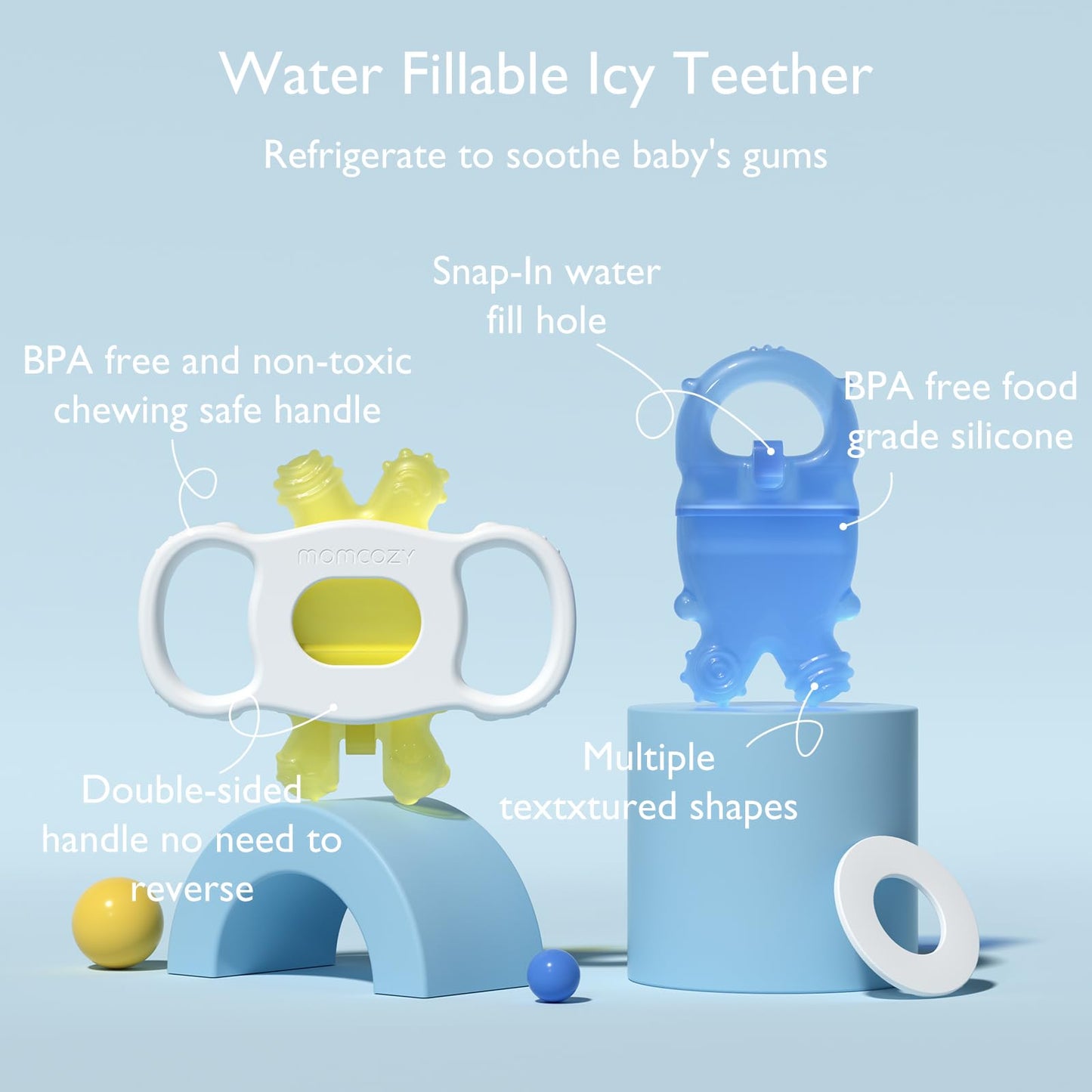 Momcozy Baby Teether Toys | Food Grade Silicone Teething Relief 0-6 Months | Toy 6-12 Months | Baby Essential | Green and Pink