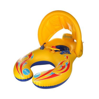 Kalolary Parent-Child Inflatable Baby Swimming Ring with Sun Canopy & Horn