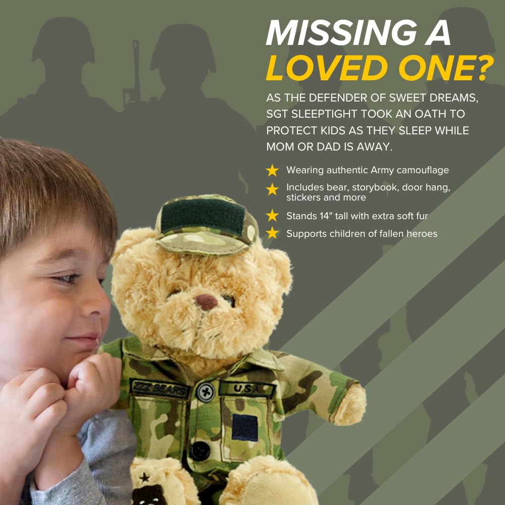ZZZ Bears SGT Sleeptight Army Teddy Bear with Storybook & Sleep System, Comforting Gift for Army Kids, Helps with Bedtime Routine, Deployment