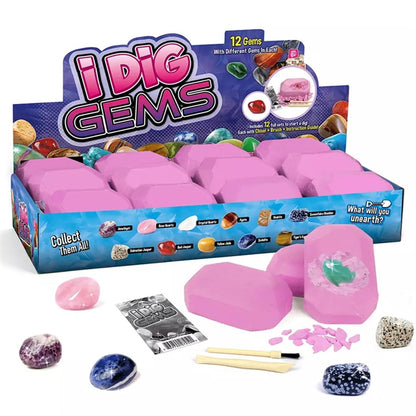 Liberty Imports 12-Pack Gem Digging Kit for Kids - Exciting Gemstone Mining Adventure - Educational STEM Crystal and Mineral Excavation - Party Favor
