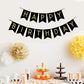 Fecedy Black Happy Birthday Bunting Banner with Shiny Gold Letters Pre-Strung No DIY for Birthday Party Decorations (Black)