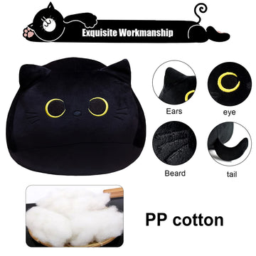 AudeRhine 10'' Cute Black Cat Plush Toys, Soft Pillow Squishy Plushies, Kawaii Cat Stuffed Animals for Home Decoration, Gift for Cat Lovers, Kids