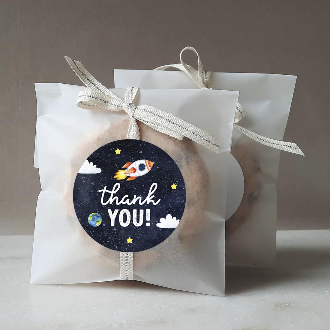 Andaz Press Kids Party Favor Thank You Stickers, 80-Pack 2-Inch Round Outer Space Birthday Stickers for Kids, Boys & Girls, Astronaut Sticker Labels