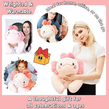 uoozii 20" | 4 Pounds Pink Axolotl Weighted Stuffed Animals with Unscented Microwave Heating Pad Inside, Cute Coolable Heatable Weighted Plush Warm