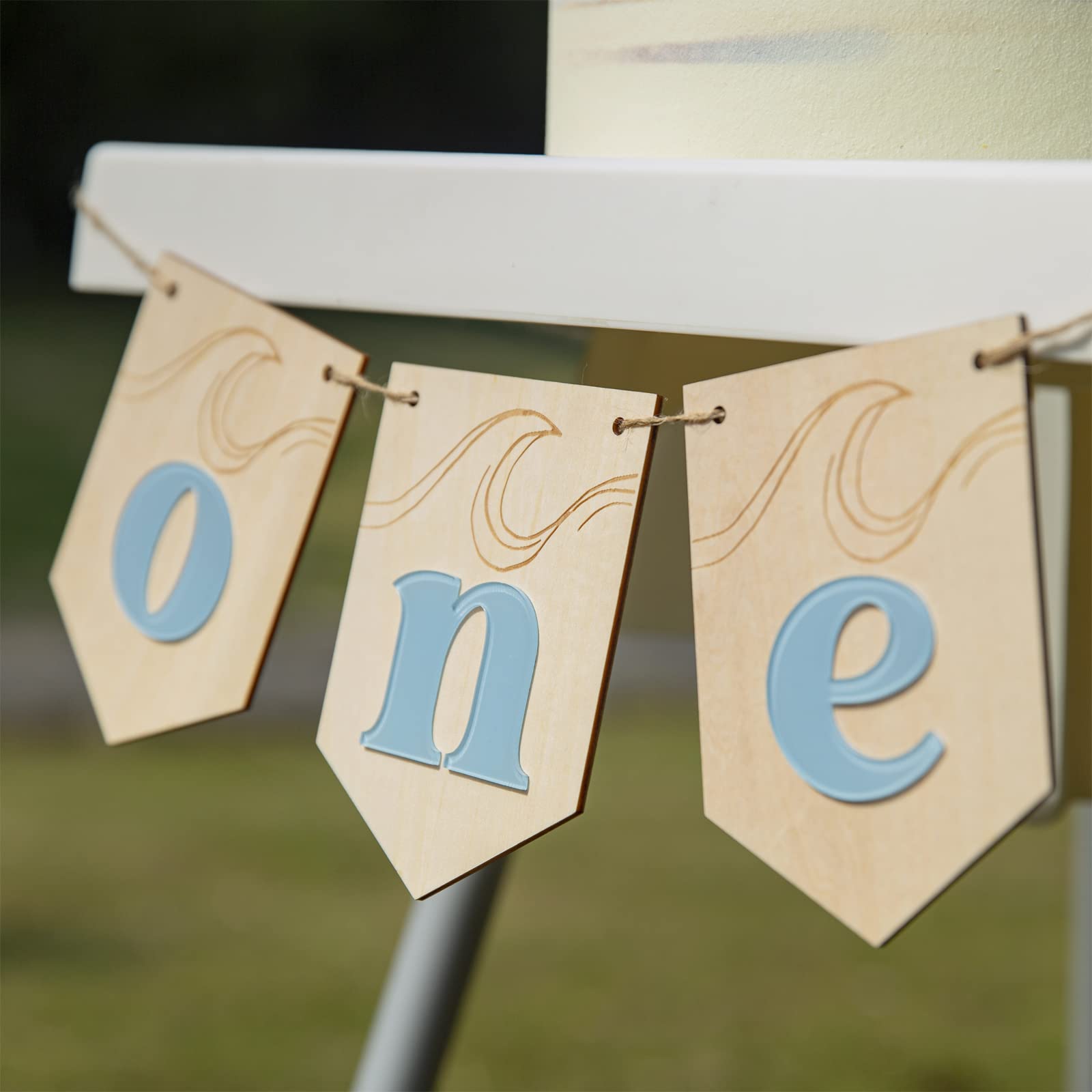 Lintran Surf Theme Wood One Banner - Wooden Letters Banner for 1st Birthday, High Chair Decoration