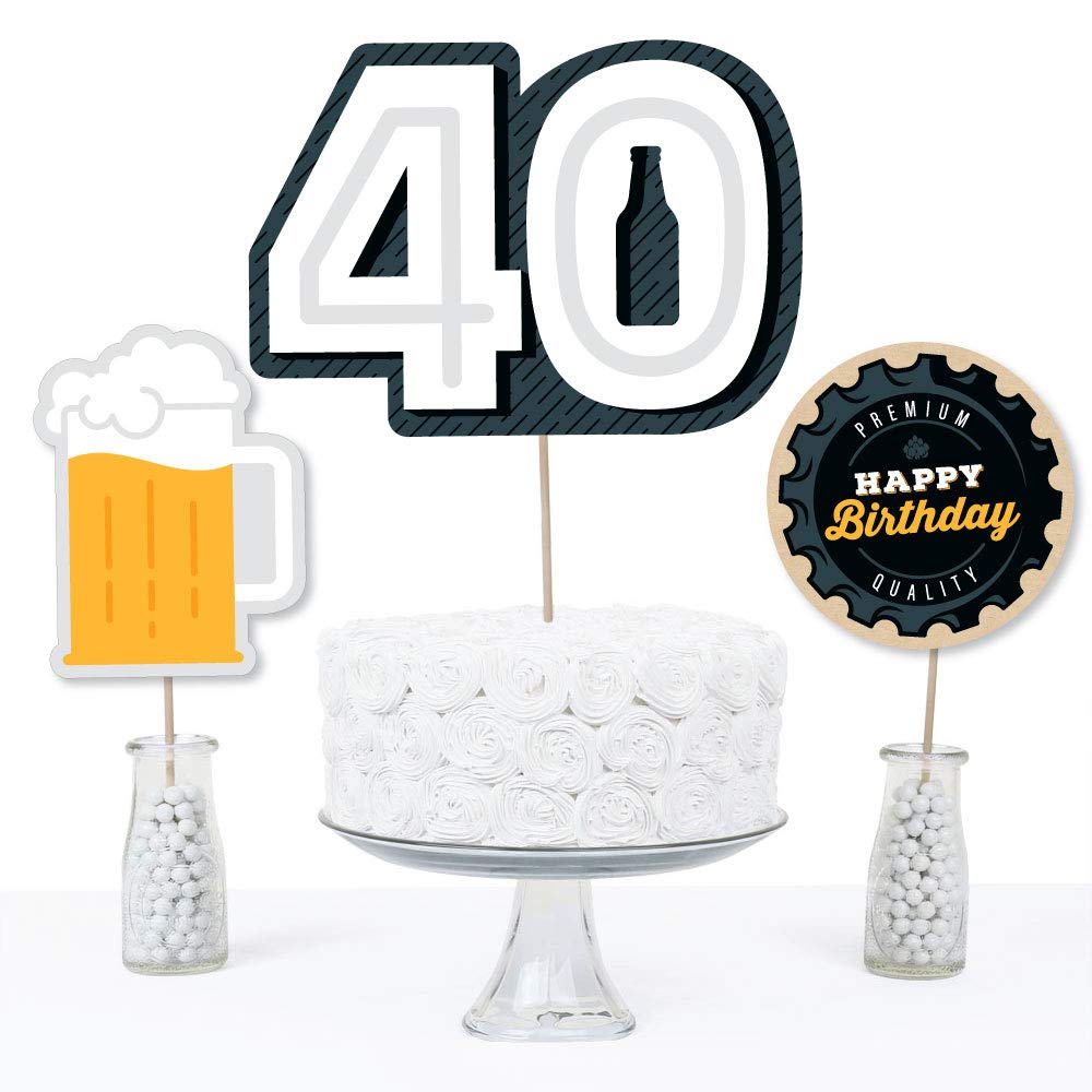 Big Dot of Happiness Cheers and Beers to 40 Years - 40th Birthday Party Centerpiece Sticks - Table Toppers - Set of 15