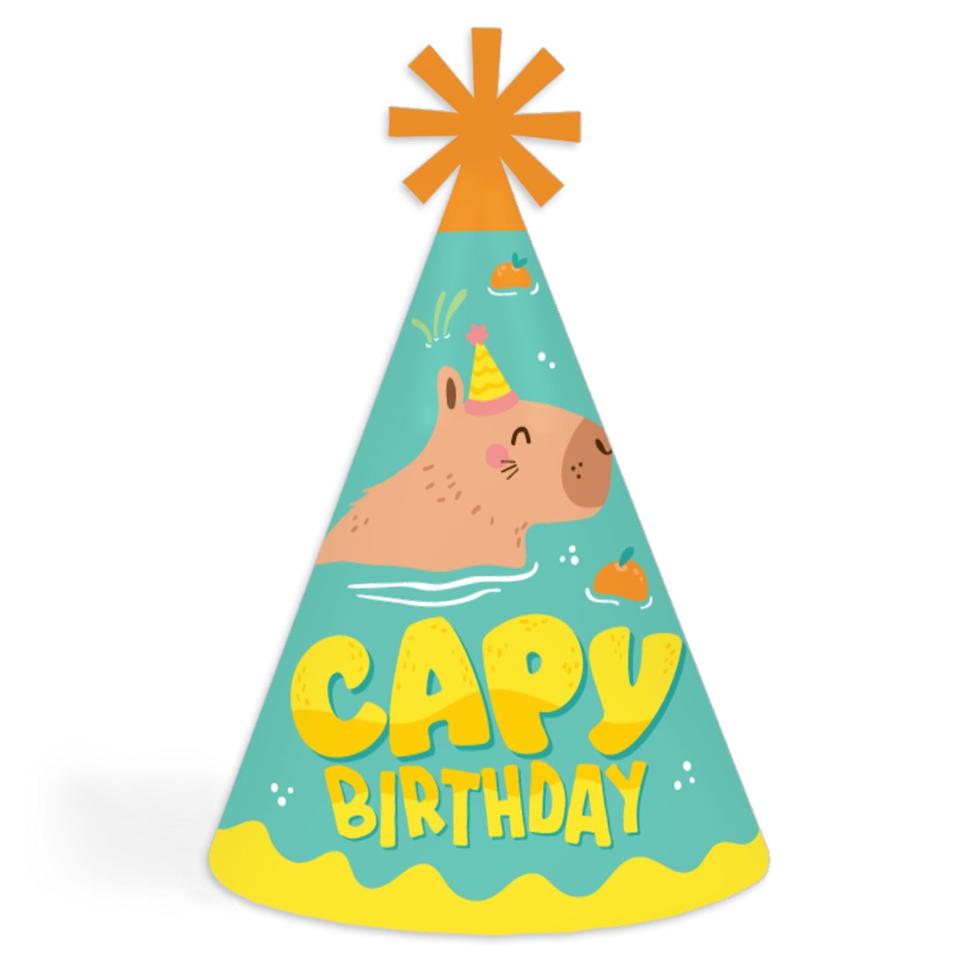 Big Dot of Happiness Capy Birthday - Cone Happy Birthday Party Hats for Kids and Adults - Set of 8 (Standard Size)