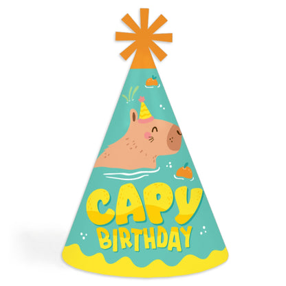 Big Dot of Happiness Capy Birthday - Cone Happy Birthday Party Hats for Kids and Adults - Set of 8 (Standard Size)