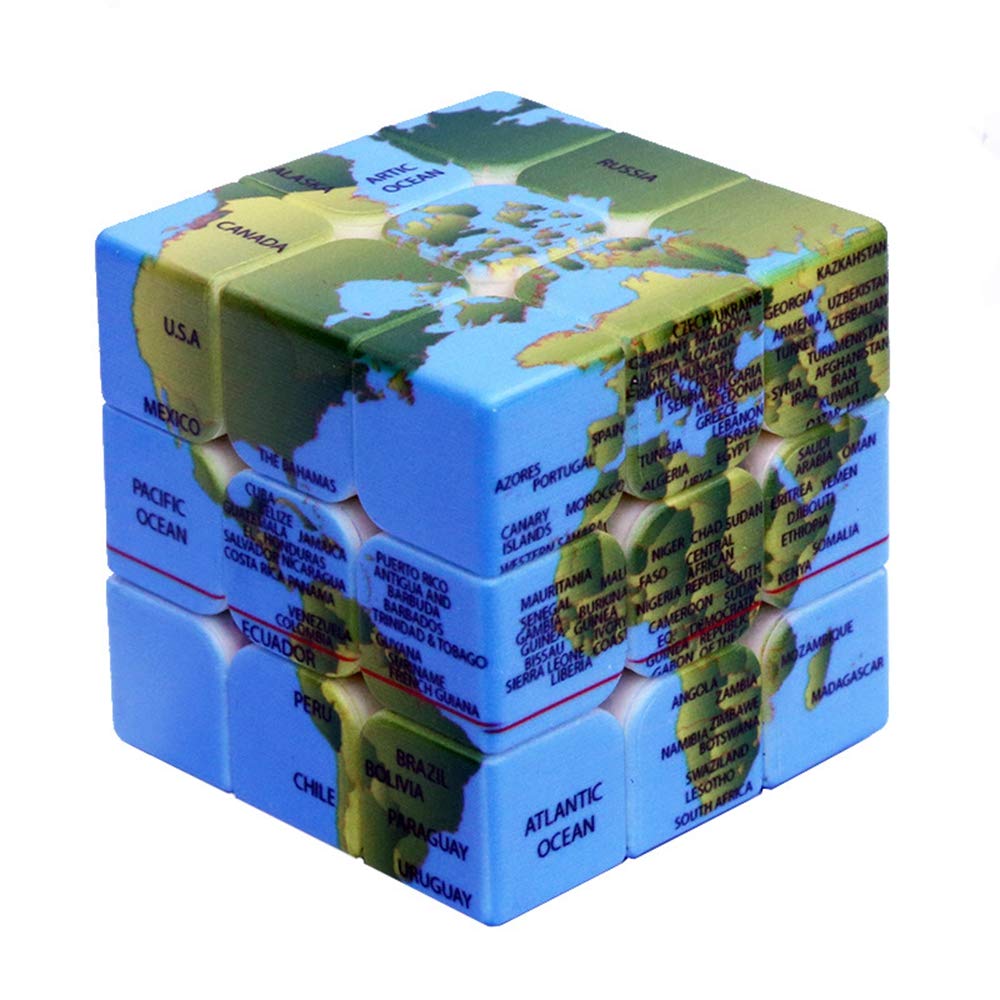 World Map Design 3X3X3 Speed Cube,Geography Learning Puzzle Toy