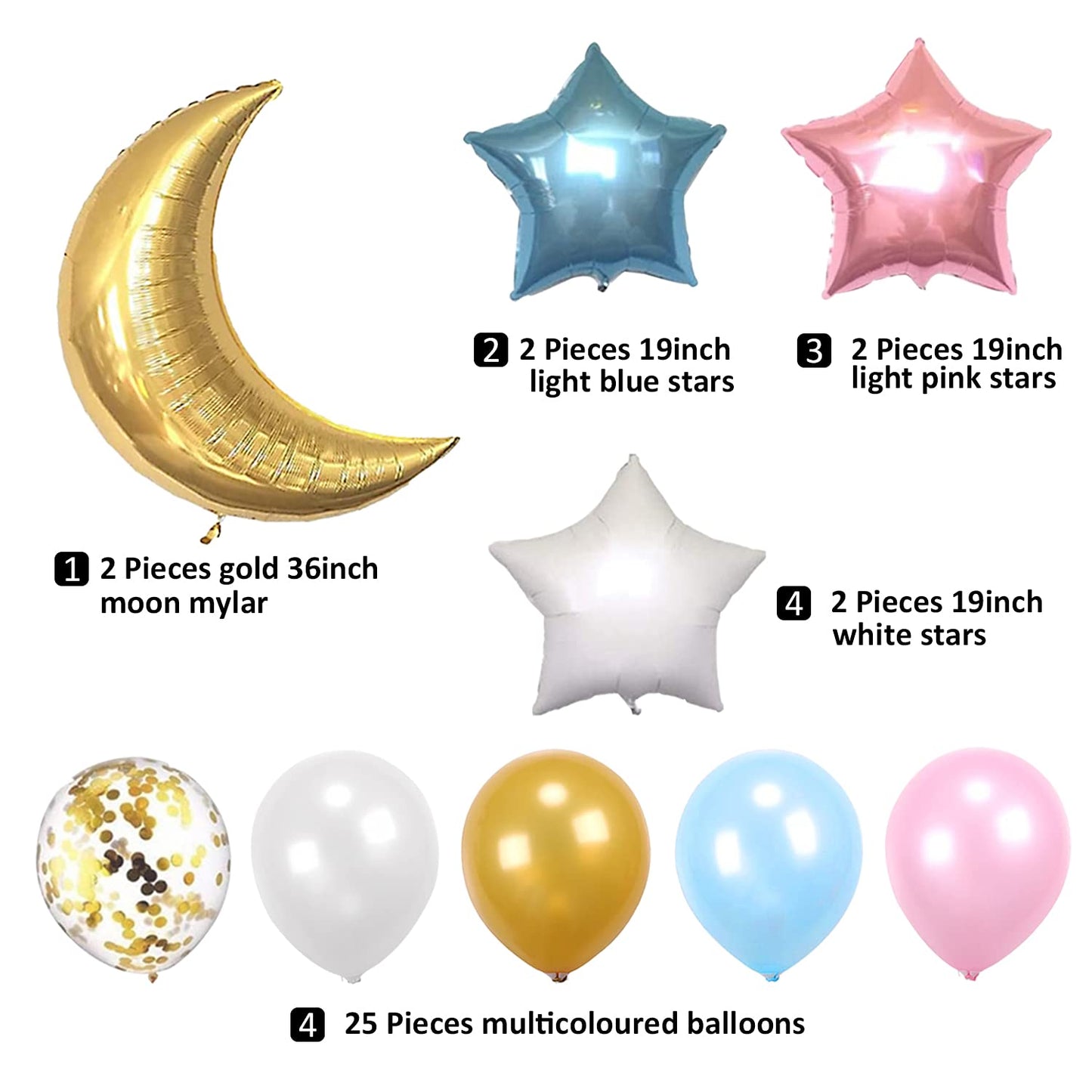 34 PCS Twinkle Little Star Baby Shower Birthday Party Decoration,Moon and Star Mylar Balloons for Gender Reveal Party,Blue Pink White Gold Confetti
