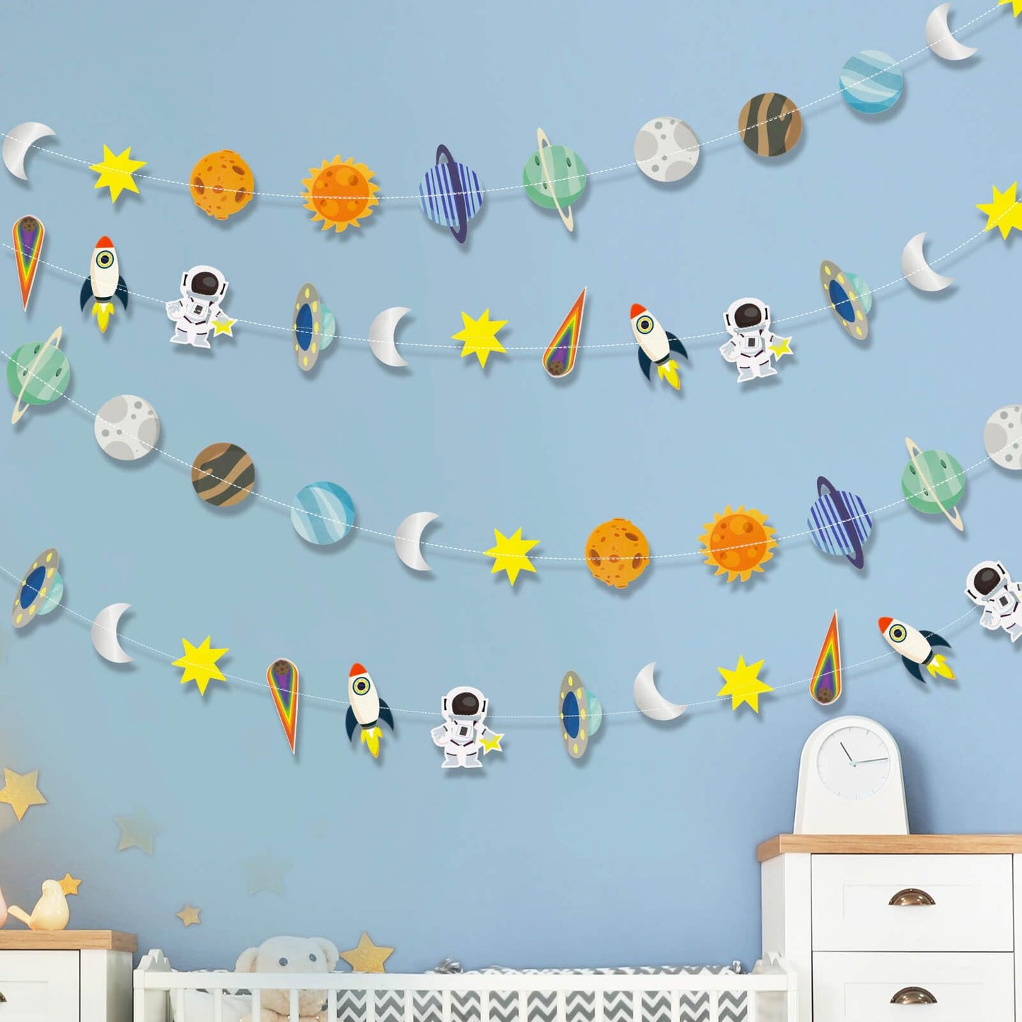 Galaxy Solar System Hanging Garland, Astronauts Rockets Stars Decorations