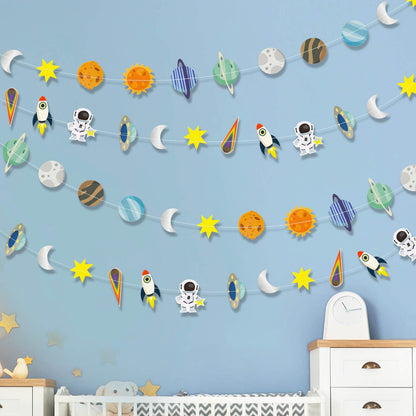 Galaxy Solar System Hanging Garland, Astronauts Rockets Stars Decorations