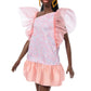 Barbie Fashionistas Doll #216 with Tall Body & Black Hair in Low Ponytail in Pink & Peach Party Dress, 65th Anniversary Collectible Toy