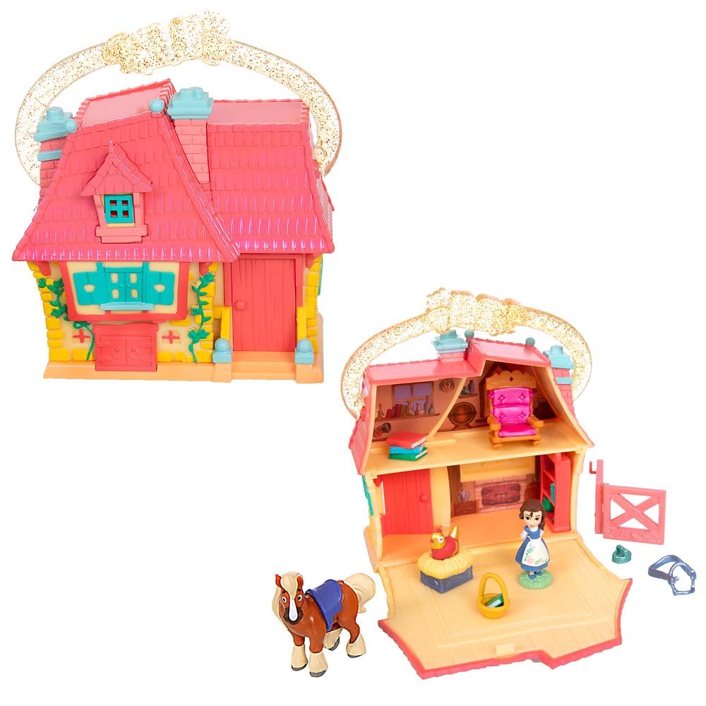 Disney Store Official Princess Micro Toy Set - Beauty & The Beast - Set Includes Micro Figures of Belle, Philippe, & her Cottage - Portable Playset