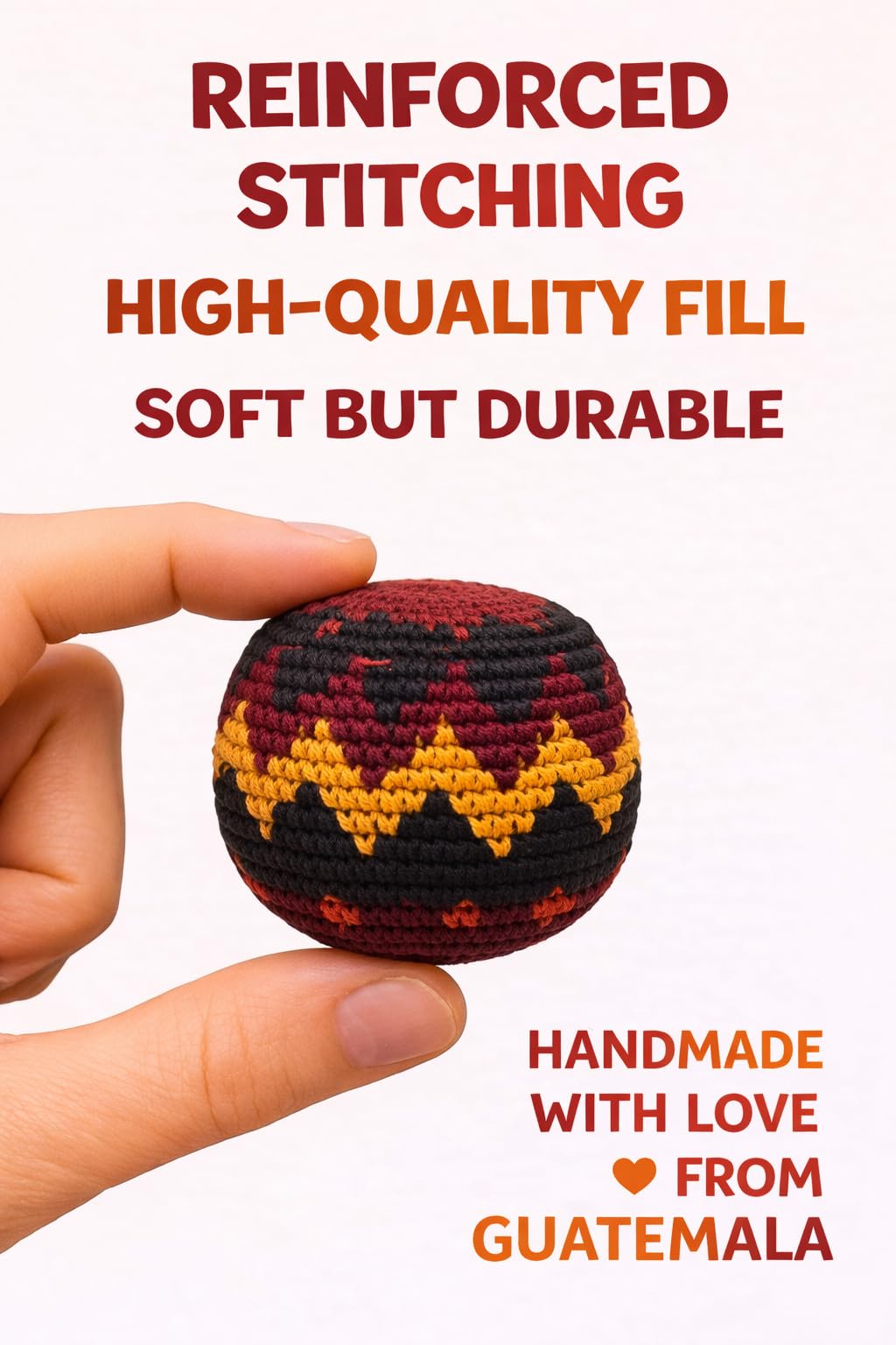 Funny Guy Mugs Footbag Balls 3 Pack Handmade Crocheted Kick Toss Balls from Guatemala Assorted Patterns Burgundy Black