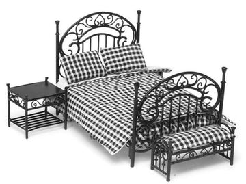 Dollhouse Miniature Ornate Black Iron Bedroom Set