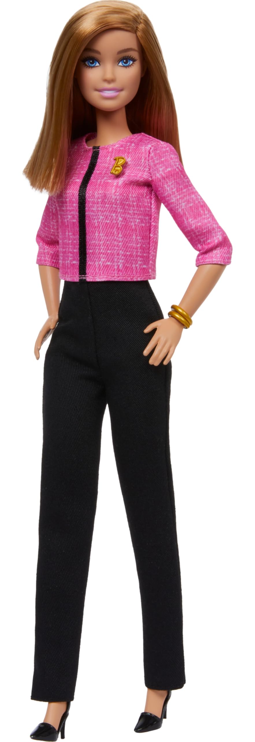 Barbie Careers Doll & Accessories, Future Leader with Blonde Hair Wearing Outfit with 2 Golden Bracelets & “B” Pin, Includes Sticker for Kids