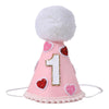 YOUAME Pink Heart Party Hat - Girls 1st Valentine Birthday Party Decorations,Love Day Cone Hat,1st Year Party Decors, One Birthday Crown Outfit