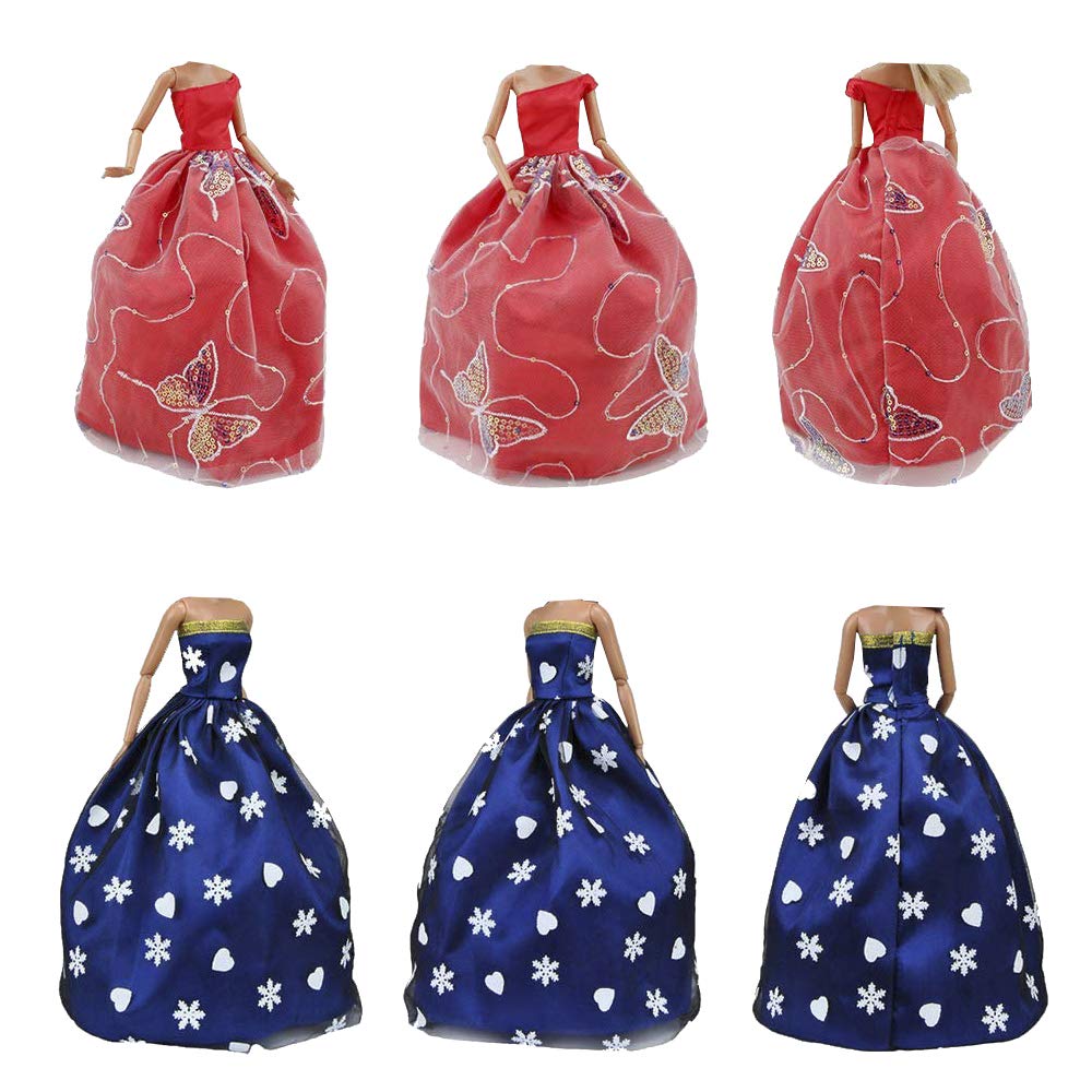 E-TING 5pcs Fashion Gorgeous Princess Wedding Party Gown Dresses Clothes with Floral-Print Voile All Around for Girl Doll(Random Pick)