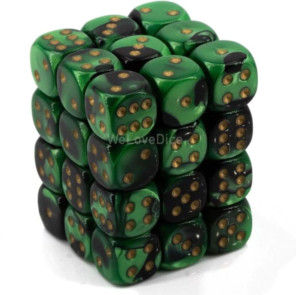 Chessex D&D Dice-12mm Gemini Black, Green, and Gold Plastic Polyhedral Dice Set-Dungeons and Dragons Dice Includes 36 Dice - D6, (CHX26839)