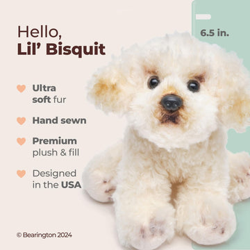 Bearington Dog Stuffed Animal - Puppy Realistic Stuffed Animals - Plush Dog Toys for Kids Poodle Labradoodle Plushies - Lil` Bisquit 6 Inch