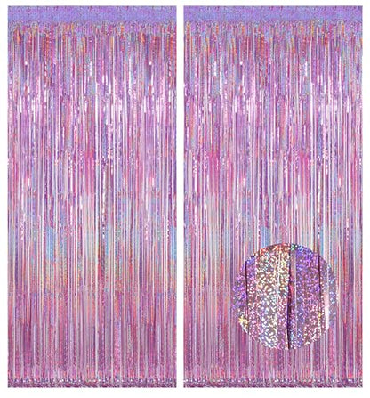 Melsan Purple Pink Tinsel Backdrop for Birthday, 2 Pack 3.2ft x 8ft