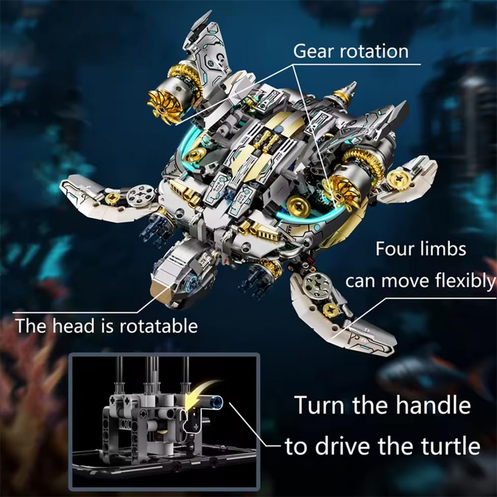 YAOZEBIN Mechanical Sea Turtle Building Block Set - STEM Toys for Boys & Girls 8-12+, Deep Sea Ocean Creature Kit, Home/Office Decor with Light, Great