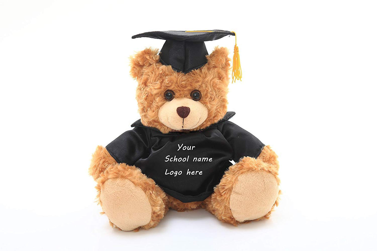 Plushland Plush Teddy Bear - Mocha Color for Graduation Day, Personalized Text, Name or Your School Logo on T-Shirt, Best for Any Grad School Kids