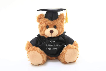 Plushland Plush Teddy Bear - Mocha Color for Graduation Day, Personalized Text, Name or Your School Logo on T-Shirt, Best for Any Grad School Kids