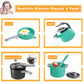 Bruvoalon 32Pcs Kids Play Kitchen Toys Set, Toddlers Pretend Cooking Playset Acccessories with Pots Pans, Utensils Cookware, Foods, Canned Veges