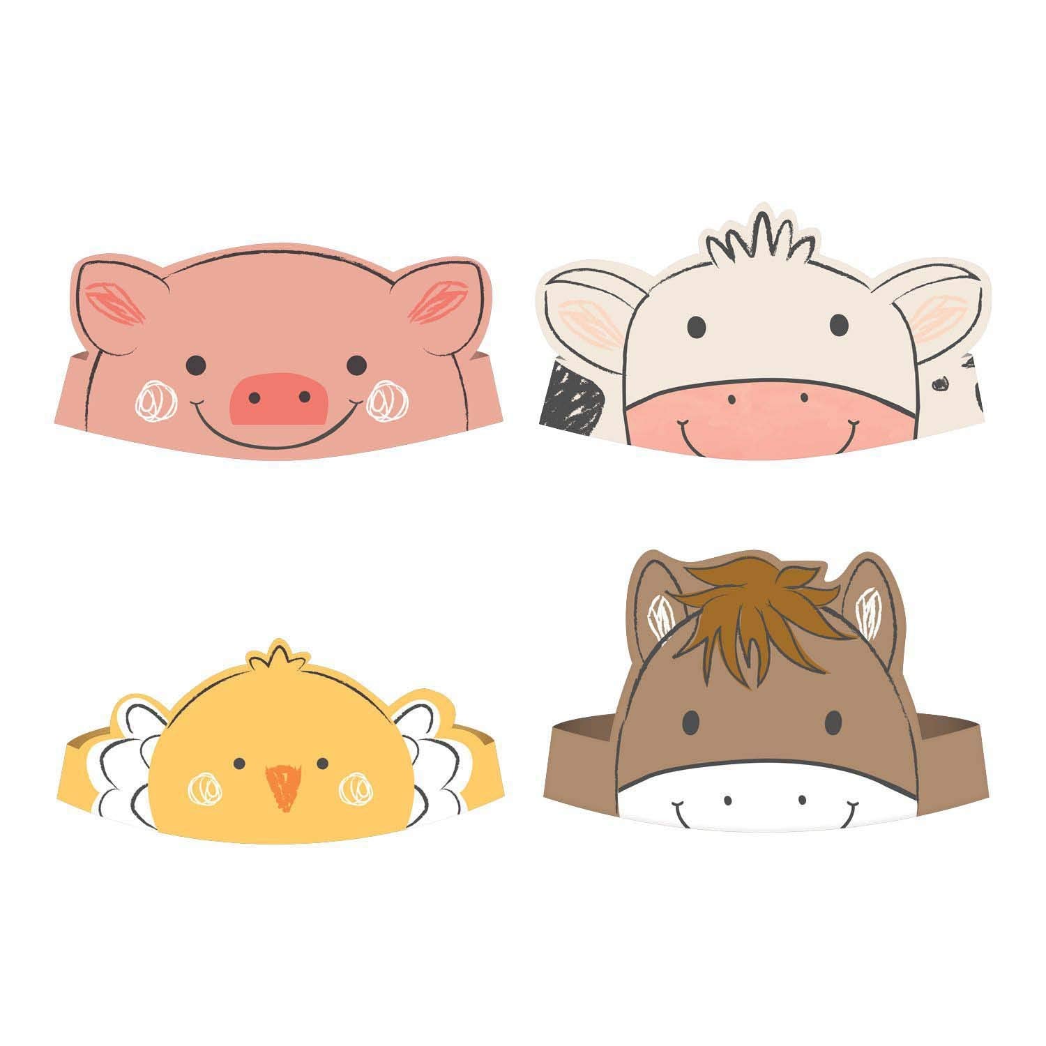 Amscan Adorable Barnyard Birthday Paper Crowns - 4.5" x 6.75" (Pack of 8) - Four Festive Styles, Equally Assorted - Perfect for Kids' Farm-Themed