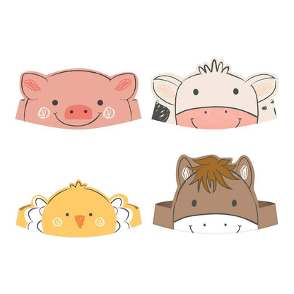 Amscan Adorable Barnyard Birthday Paper Crowns - 4.5" x 6.75" (Pack of 8) - Four Festive Styles, Equally Assorted - Perfect for Kids' Farm-Themed