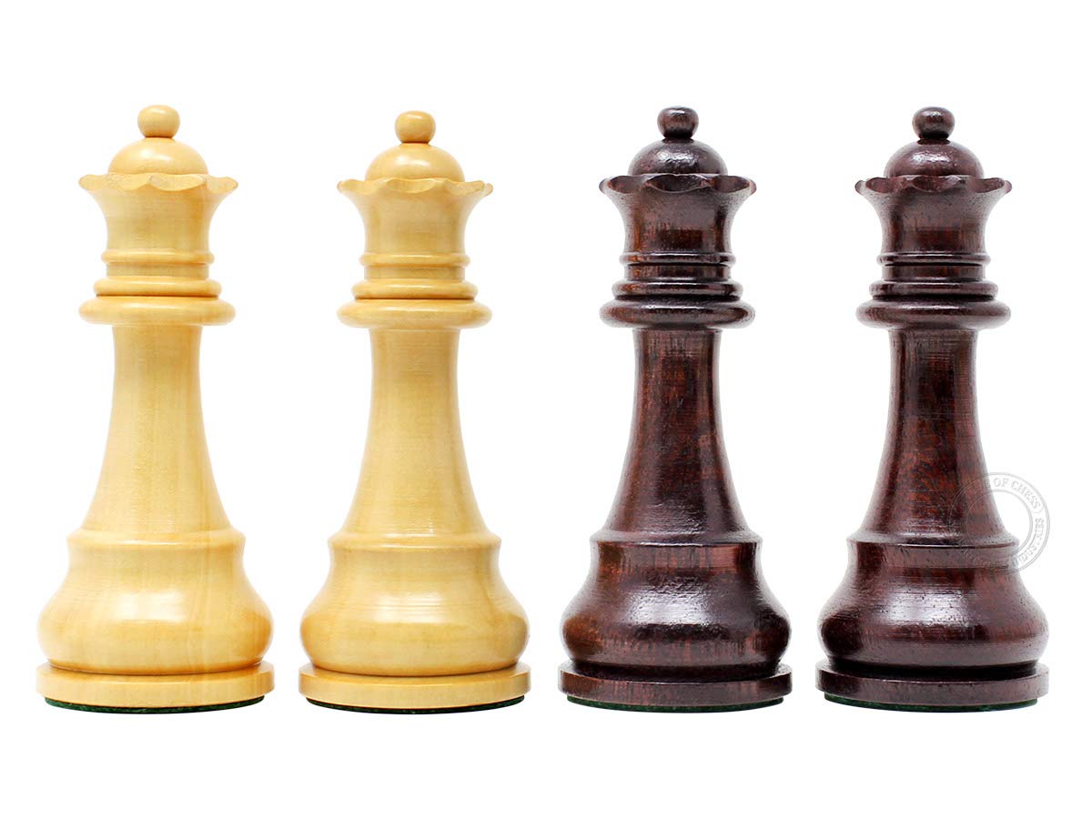 House of Chess - Tournament Chess Set Pieces - Unique Staunton Ringy Rosewood/Boxwood Chess Pieces - King Height: 3.75" (95 mm) - 2 Extra Queens