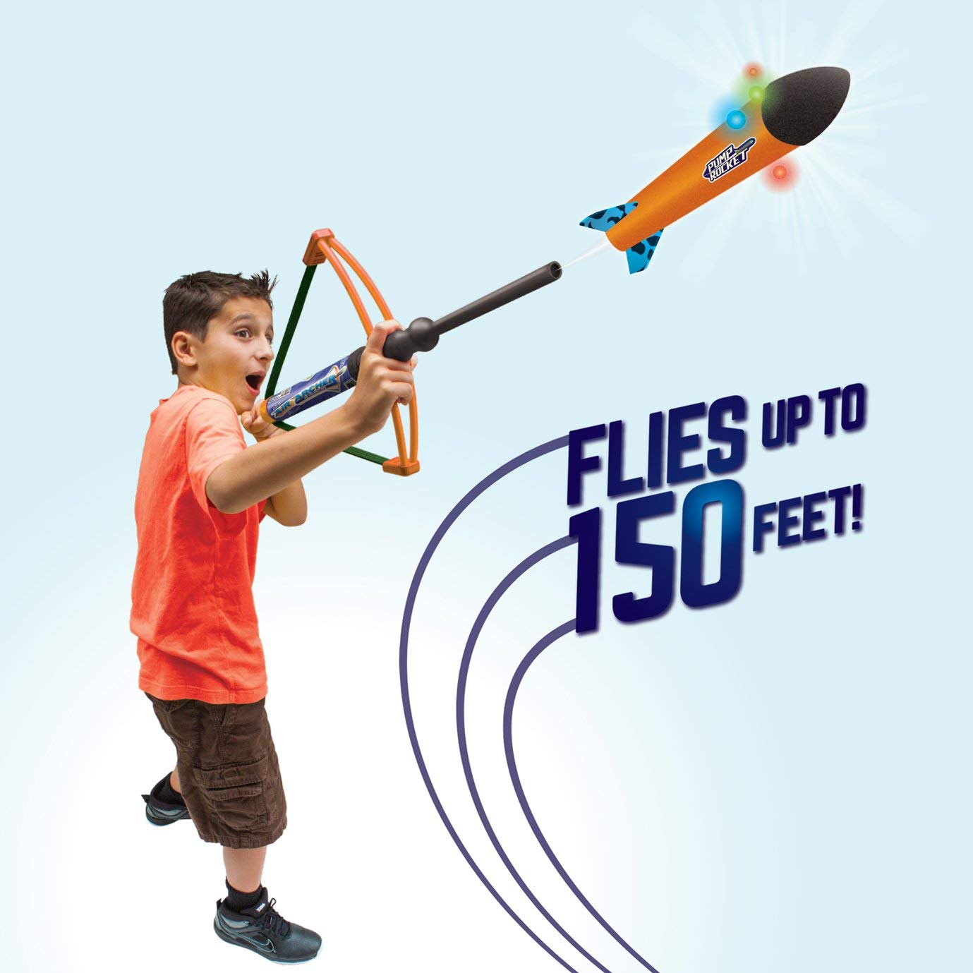 Geospace Pump Rocket Air Archer Air-Powered Bow and Rocket Set with EZ-Pull Bungee Power (1 Launcher, 3 Rockets and 4 Darts)