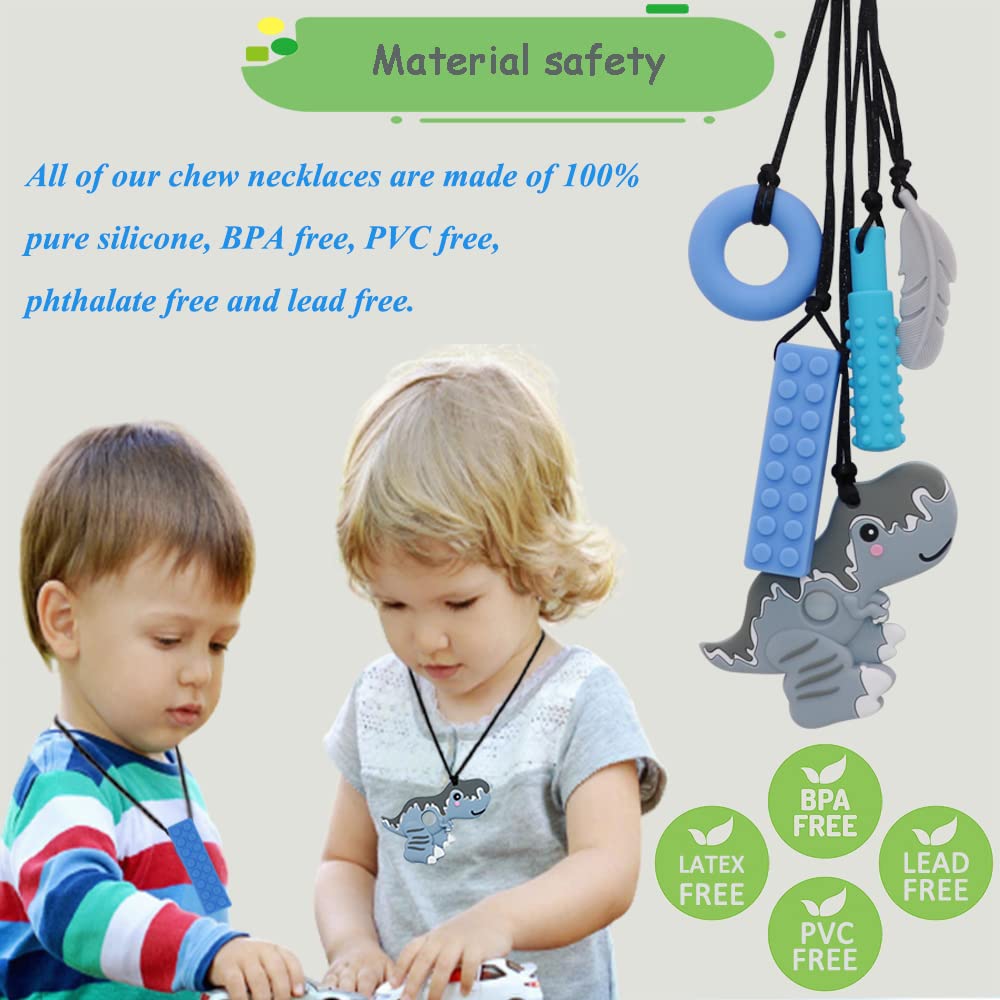 Chew Necklaces for Sensory Boys, Chewy Necklace Sensory Kids with ADHD, SPD, Teething, Biting Needs, Silicone Chew Toys for Autism Kids Reduce Fidget