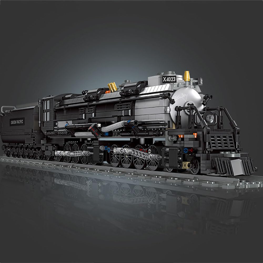 GODIYTOPPY BIGBOY Steam Train Building Kit and Engineering Toy, BIGBOY Locomotive with Track Display Set, Collectible Steam Locomotive Display Kit