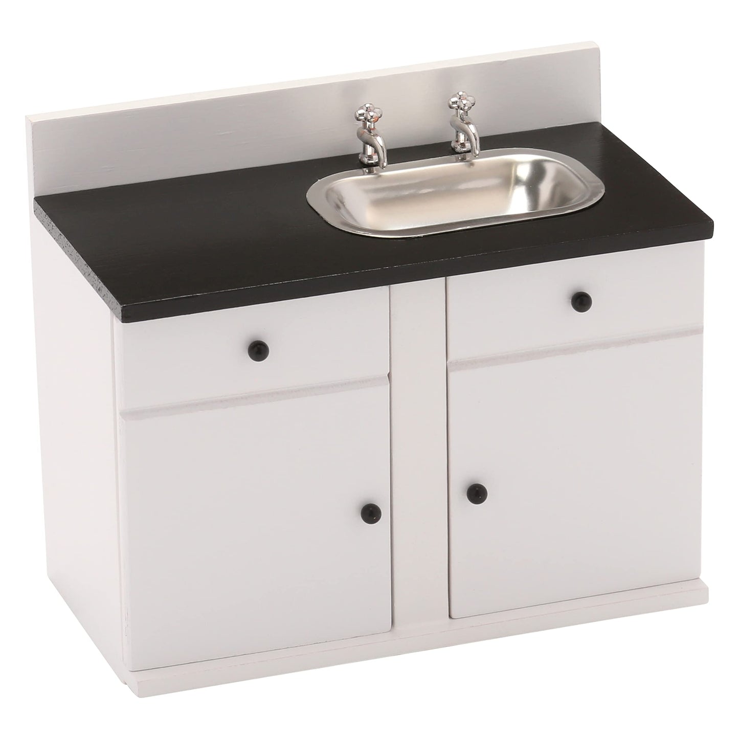 Dollhouse Kitchen Sink Cabinet, Mini White Countertop, 1:12 Scale Furniture for 6 Inch Dolls