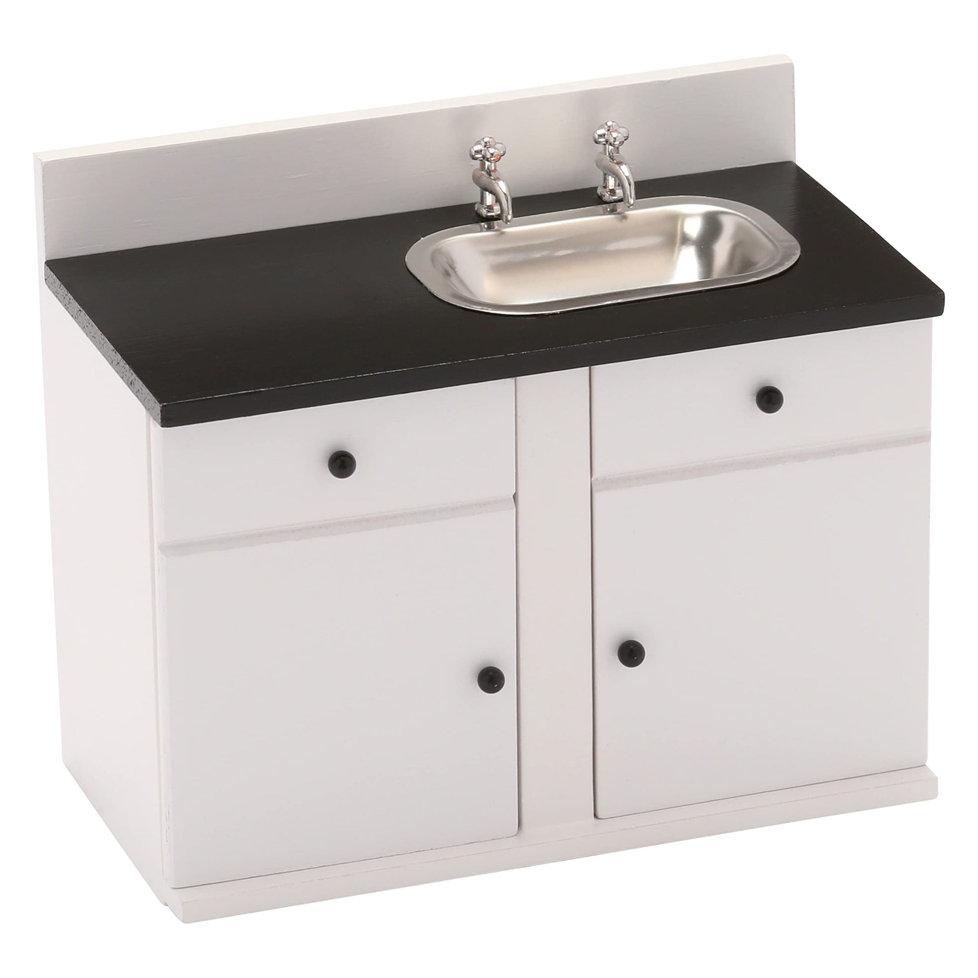 Dollhouse Kitchen Sink Cabinet, Mini White Countertop, 1:12 Scale Furniture for 6 Inch Dolls