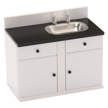Dollhouse Kitchen Sink Cabinet, Mini White Countertop, 1:12 Scale Furniture for 6 Inch Dolls