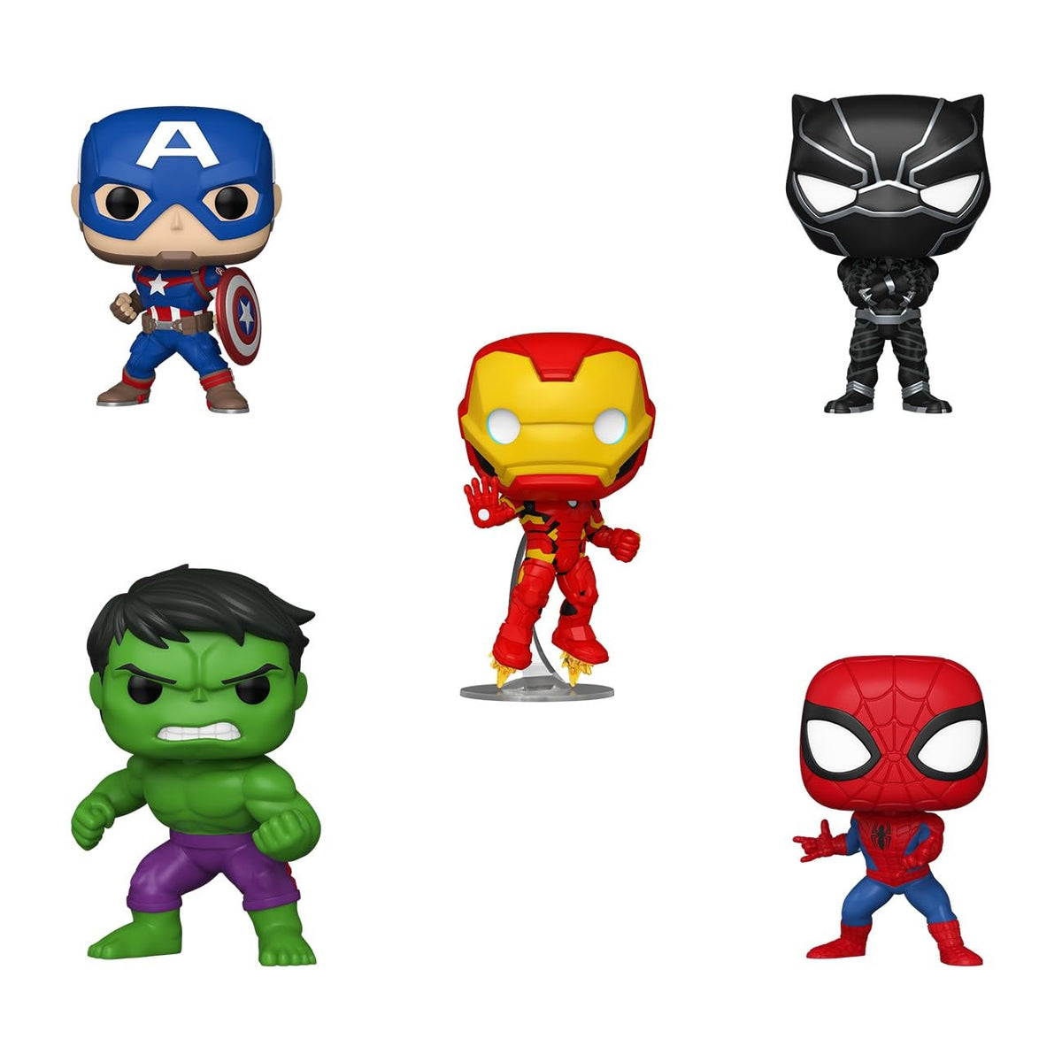Funko Pop! Marvel: Spiderman/Iron Man/CPT. America/Hulk/Black Panther, 5-Pk