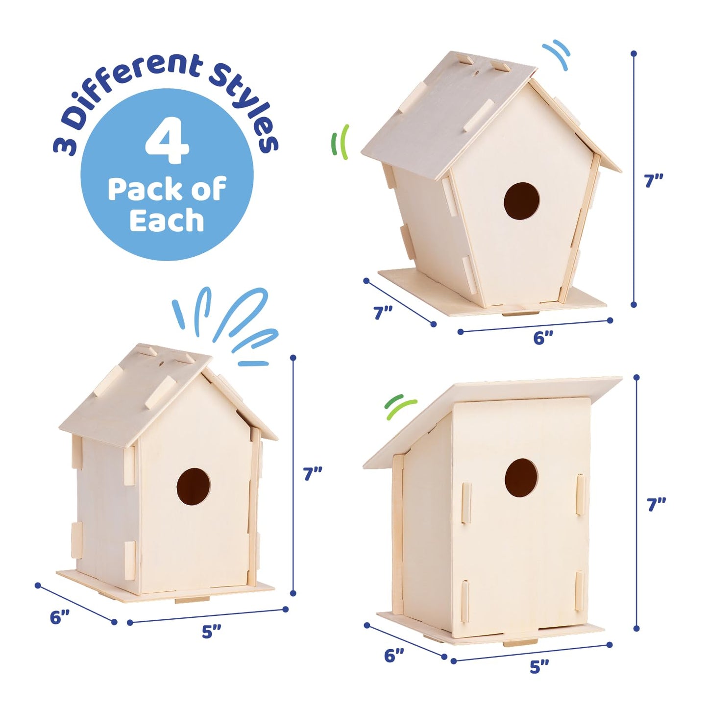Neliblu DIY 12 Wooden Bird House Kits - Creative Arts and Crafts Set for Adults - Unfinished Wood Birdhouses with Paint Strips, Brushes, Stickers