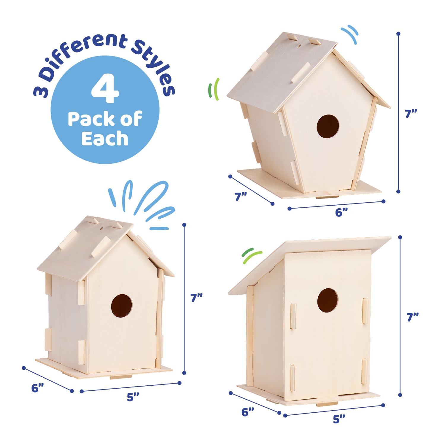 Neliblu DIY 12 Wooden Bird House Kits - Creative Arts and Crafts Set for Adults - Unfinished Wood Birdhouses with Paint Strips, Brushes, Stickers