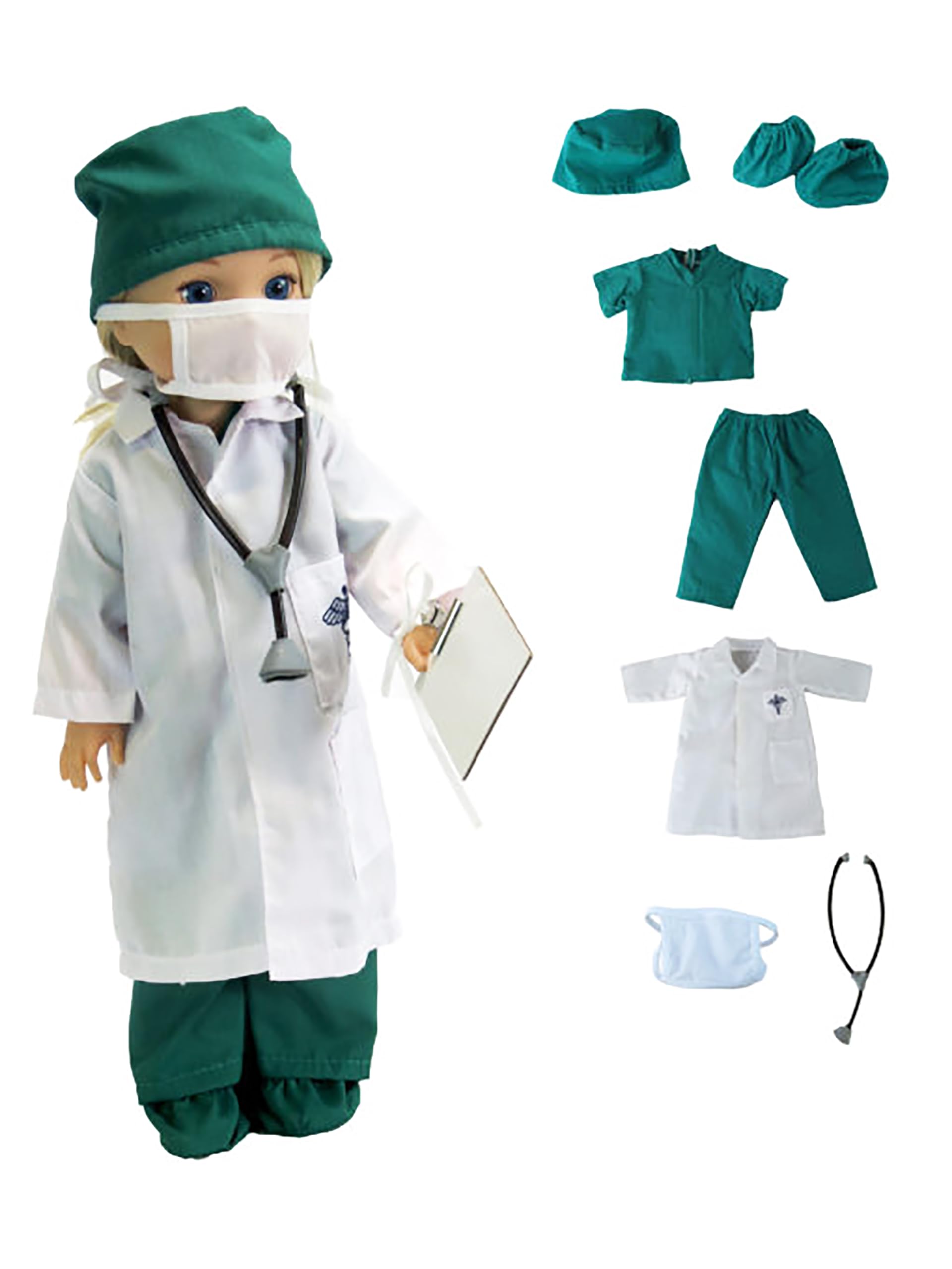 Green Doctor Outfit 7pc for 14-Inch Dolls | Premium Quality & Trendy Design | Dolls Clothes