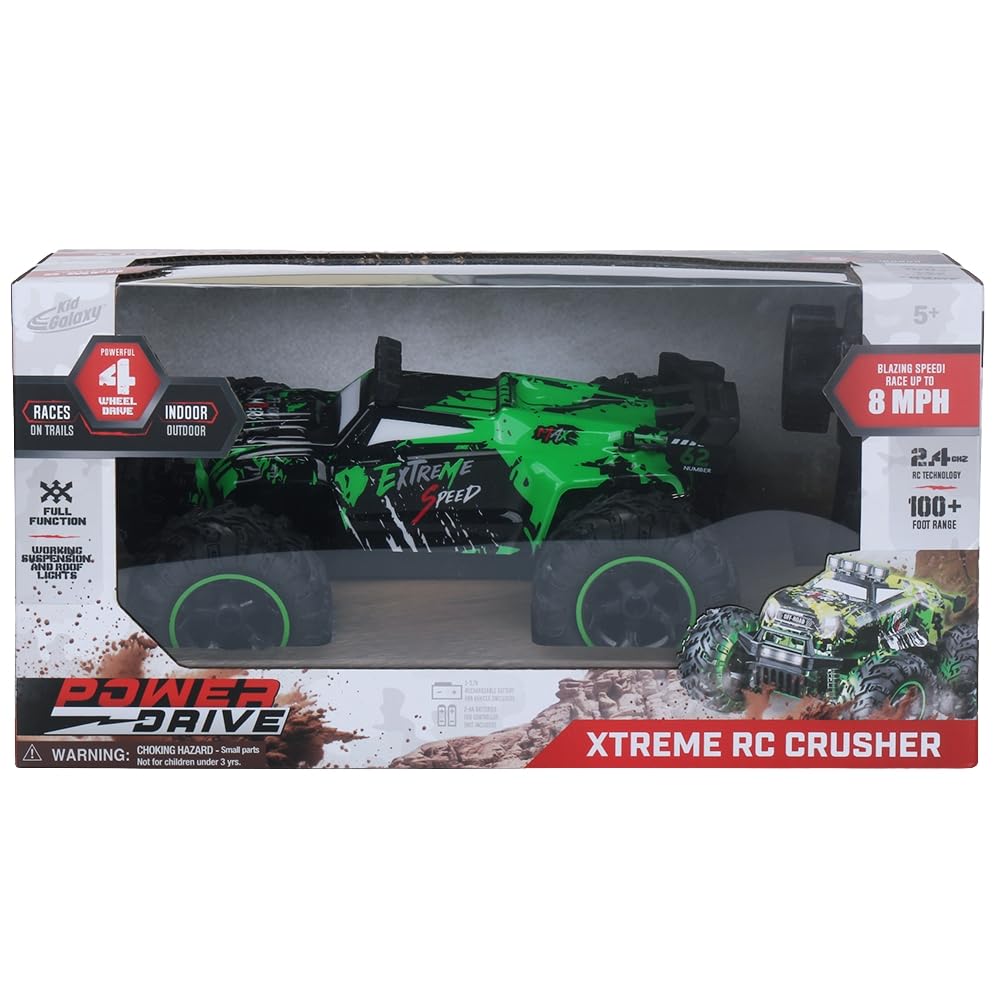 High Speed Xtreme RC Crusher 4WD Monster Truck - 2.4GHz Off-Road Remote Control Car with Lights, Suspension & Large All-Terrain Tires, Up to 8 MPH