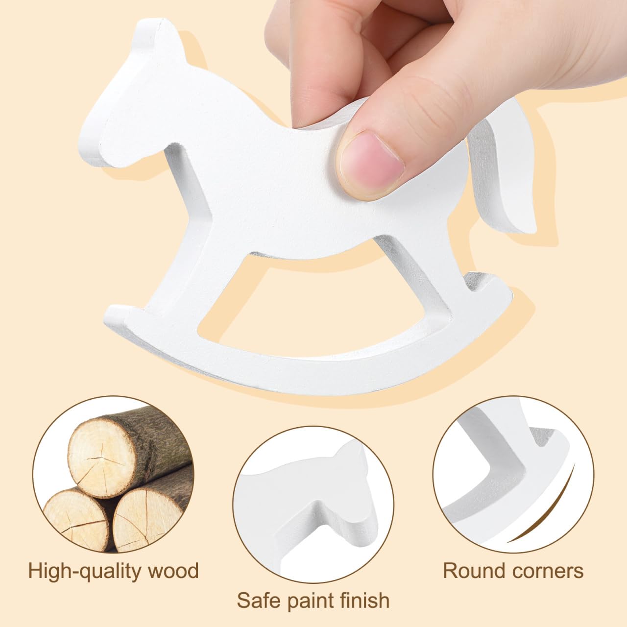 12 * 9.5 * 1.5cm Wooden Rocking Horse Table Decoration Craft Home Art Furnishing Centerpiece Ornament White