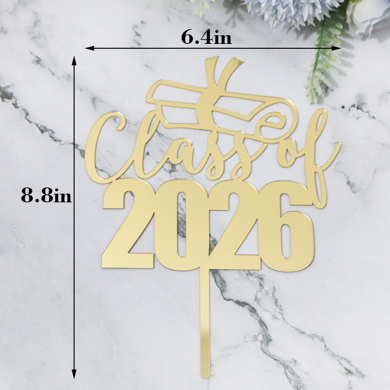 Sodasos Mirror Acrylic Class of 2026 Cake Topper