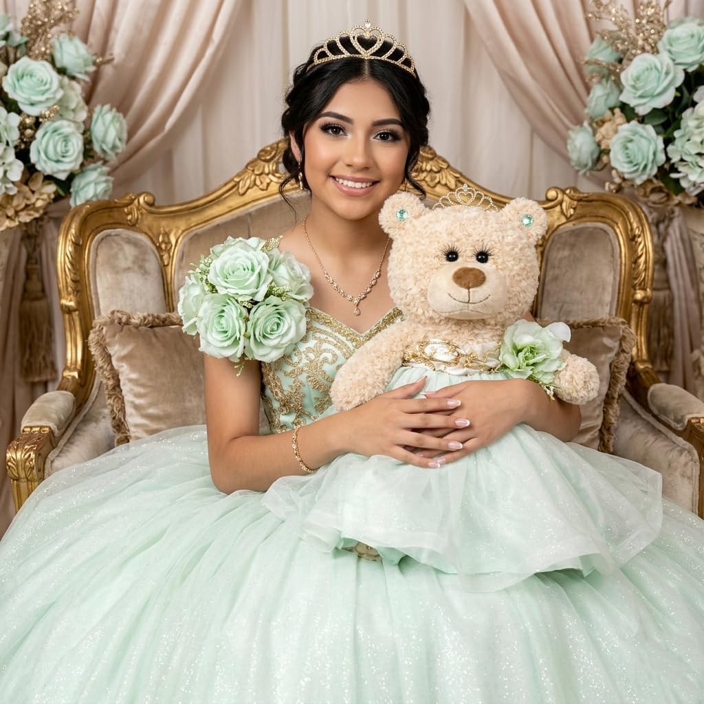 KINNEX COLLECTIONS SINCE 1997 Large 20” Quinceañera Teddy Bear Centerpiece - Elegant Dress, Oversized Keepsake Gift for 15 Años, OSO Quinceañera