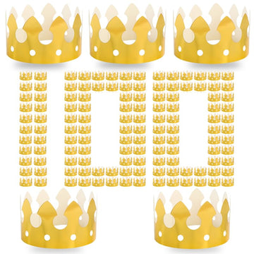 100-Piece Gold Adjustable Paper Crowns with DIY-Size Design, Exclusive for Kids' Birthday Parties & Family Gathering Decorations (Retro Style)