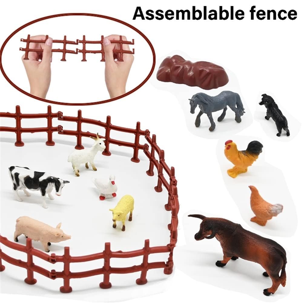 Mini Toy Barn Farm Toys Playset, 66PCS Plastic Farm Animals Figurines and Fence Farm Playset, Farm Figures Farmer Vehicle Toy Truck with Trailer